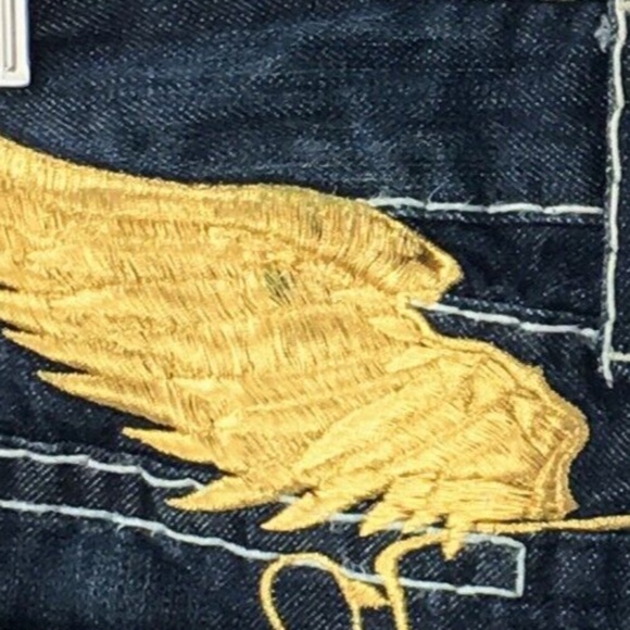 Robins Jeans Mens Blue Classic Embroidered Gold Wings Heavy Stitching 44 x 35 - Picture 14 of 14